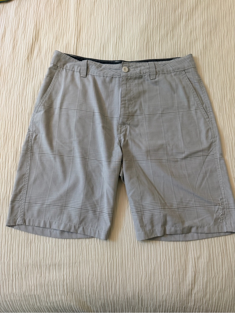 O'Neill Light Gray Plaid Flat Front Shorts